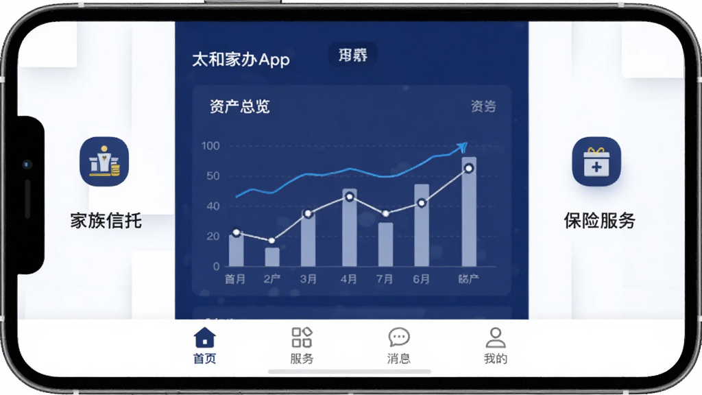 ͼƬչʾ̫�ͼҰ�App�����������棬�ֻ���Ļ������ʾ�ʲ�����ͼ����ͼ�����ƽ����ƣ�����������ɫ�Ͱ�ɫΪ��ɫ�������������м������кͱ��շ�����ڣ��ײ�������������ҳ��������Ϣ���ҵ��ĸ���ǩ�������Ű��������ִ������񣬻��ʸɾ��޶���Ԫ�ء�