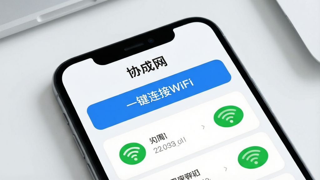 һ���ֻ���Ļ��д����Ļ����չʾ��Э������APP�ļ�������棬������ʾ��һ������WiFi����ɫ��ť���·��б�չʾ��Χ����WiFi�źţ��ź�ǿ��ͼ����ɫ����������Ϊ�ɾ���ǳ��ɫ���棬�������ִ���ƽ��ϸ��Բ�󣬻��ʸɾ��޶���Ԫ�ء�