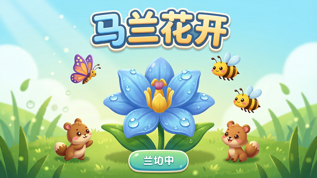 ���壺����������Ϸ�����棬չʾһ��ʢ��������������Χ��С������֣�����������һ����ɫ����������Χ�����ź������۷�Ͳݵأ���������Ϸ���⡰�������������Ű棺������Բ��������֣����水ť��ࡣ������¿�ͨ���ɫ��������͡�ϸ�ڣ���������¶�飬�ݵ��й�ӰЧ����С�������ɰ������ʣ����壬�ɾ����޶���Ԫ�ء�