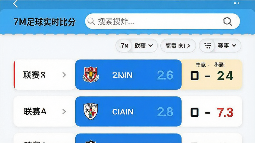 չʾ��7M����ʵʱ�ȷ֡�App�������б����棬���Ϊ�������ƣ��м�Ϊ���Ӷ������Ҳ�Ϊʵʱ�ȷ����֣�����Ϊ�ɾ��İ�ɫ��Ƭʽ���֣����涥������������ɸѡ��ǩ����������������ɫ�����죬���ʸɾ�