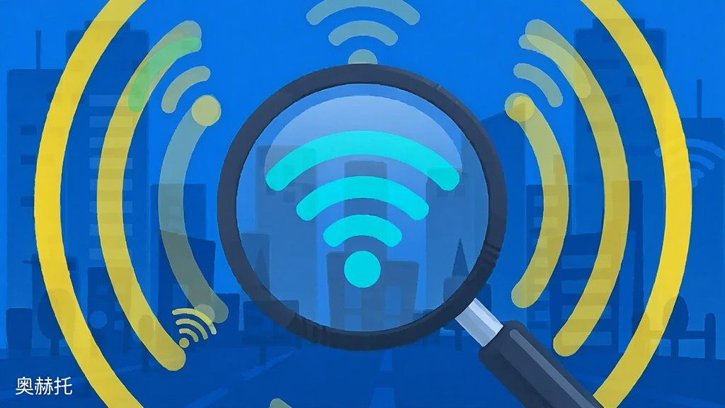 һ�����ֲ廭������������һ���Ŵ�����ɨ����Χ���WiFi�źŲ��ƣ��źŲ����е�ǿ�е������Ŵ󾵾۽�����ǿ����ɫ�źŲ����ϣ������ǳ������ɫ������������������ͻ��������������������ִ���ϸ�ڷḻ�����ʸɾ����޶���Ԫ�أ����½�С�ֱ�ע���º��С���