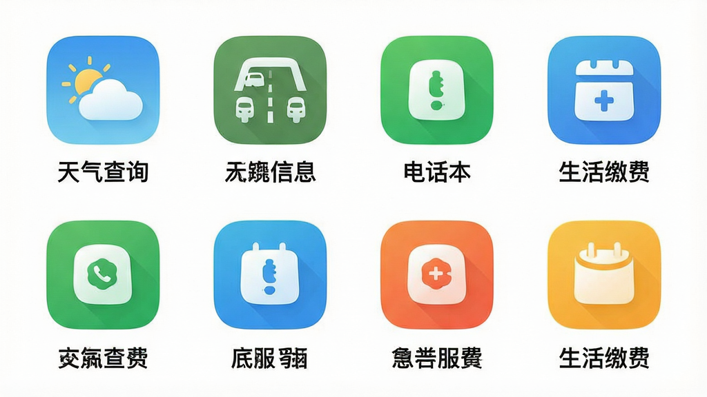 һ��չʾ�ֻ�APP���������ҳ���ͼƬ��ҳ����ͼ��������ʽչʾ��������ѯ��·����Ϣ���绰��������ɷѵȶ��������ڣ�ÿ��ͼ���·����������ƣ�����������ͼ�����Բ���࣬���ʸɾ��޶���Ԫ�ء�