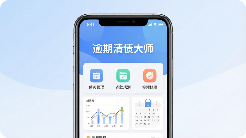 ��ͼ��չʾ��������ծ��ʦ��APP���������ܽ��棬����Ϊһ�������ֻ���Ļ��д����Ļ����������ʾAPP���ơ�������ծ��ʦ������Ҫ����ͼ����ծ�����������滮������������͵����׽��䣬����Ϊ���жԳ��Ű棬����ִ���ƽ��ϸ�ڰ�������ͼ����������ǣ����ʸɾ��޶���Ԫ�ء�