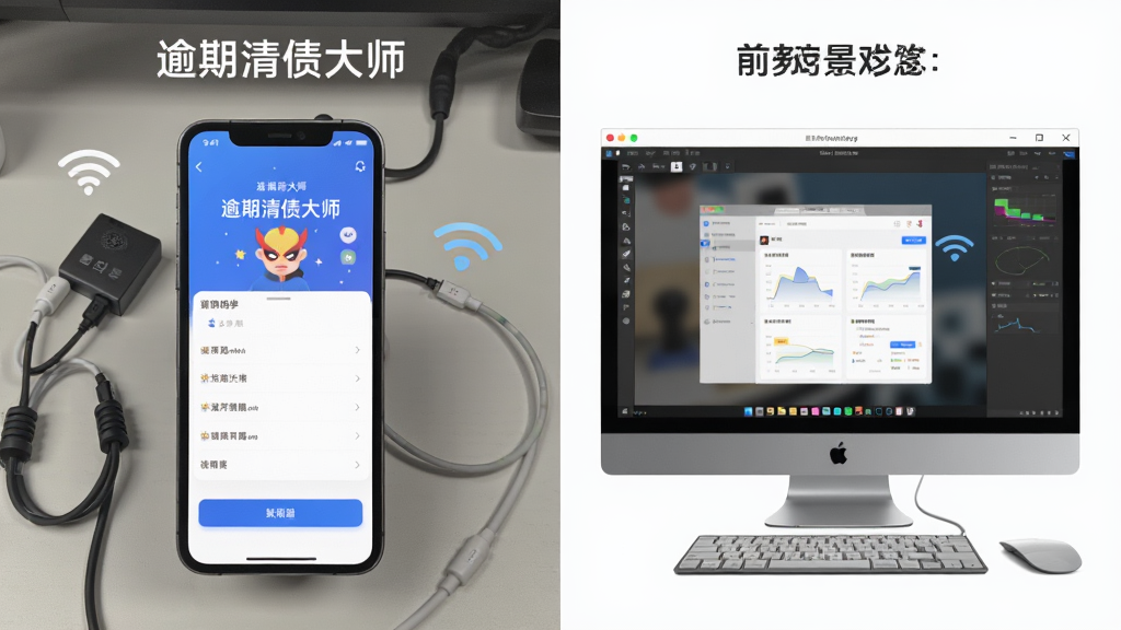 �̳�ͼ��չʾ��������ծ��ʦ��APP���ֻ��͵����ϵ�ʹ�ó����Աȣ����Ϊ�ֻ��˲���ҳ�棬�Ҳ�Ϊ����ģ�������ڣ�����Ϊ�������֣����дʵ��ϸ�ڰ��������ߺ�WiFiͼ�꣬���ʸɾ��޶���Ԫ�ء�