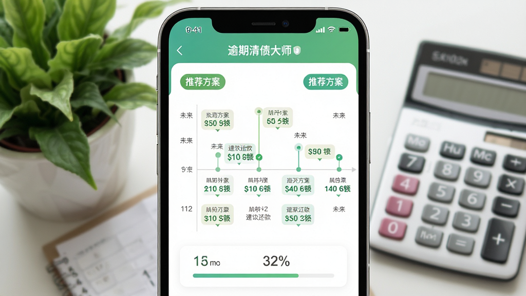 ����ͼ��չʾ��������ծ��ʦ��APP�Ļ���滮���ܣ�����Ϊ�ֻ���Ļչʾ����ƻ�ʱ���ᣬ����δ��12���µı�ǵ��ÿ�½��黹�������������ɫֲ��ͼ�����������Ϊ���½ṹ�Ű棬���������Ȼ��ϸ���С��Ƽ���������ǩ�ͽ��Ȱٷֱȣ����ʸɾ��޶���Ԫ�ء�