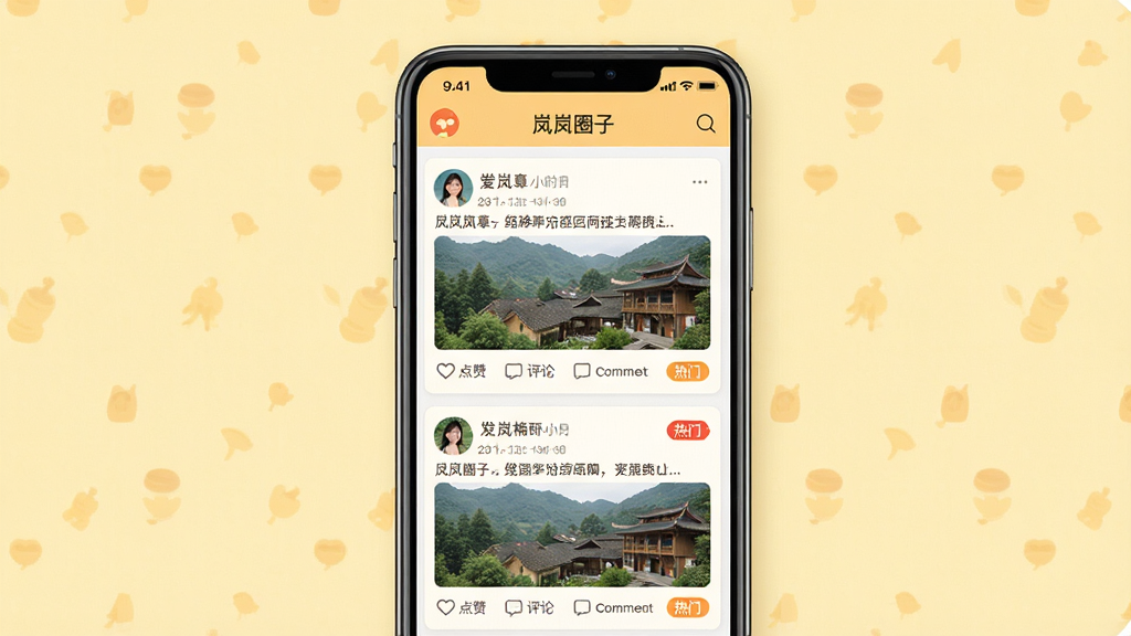 ���壺�����ֻ�չʾ����᰸ޡ�App����������ҳ�棬����Ϊ��᰸�Ȧ�ӡ������֣��ֻ����У���Ļ��չʾ�û������Ķ�̬��Ƭ���������ֺ���ͼ���Ű棺��Ϣ��ʽ���֣�ÿ����̬��ͷ���ǳơ�ʱ������ݣ������ܰ���������ɫ����ůɫ��Ϊ��������Ϊ����ɫ��ϸ�ڣ���̬�·��С����ޡ��������ۡ���ť�����ֶ�̬���С����š���ǩ�����ʣ�������Ļ��ʾ��ͼƬɫ����Ȼ�����ʸɾ����޶���Ԫ�ء�