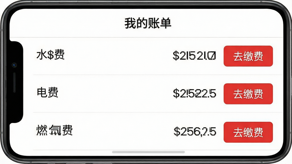 һ���ֻ���ͼ������Ϊ��������񡱵��˵��б����棬�������⡰�ҵ��˵��������������г�ˮ�ѡ���ѡ�ȼ����������Ŀ��ÿ���Ҳ���ʾ���͡�ȥ�ɷѡ���ɫ��ť�������ɾ���ɫ����ƽ��UI��ƣ��������������ʸ��壬�޶���Ԫ��