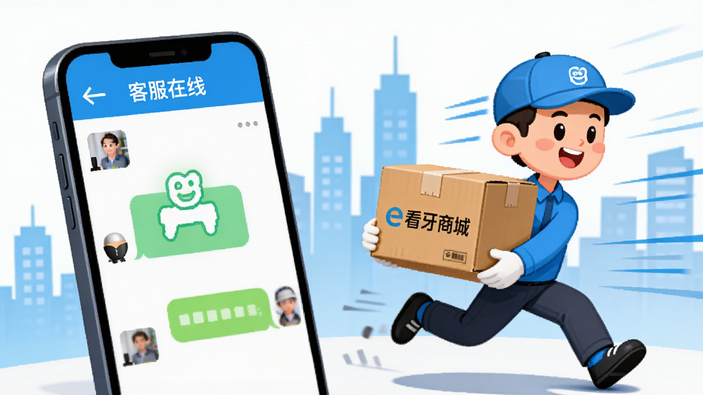 һ���ͷ������������Ĳ廭��ͼƬ�������һ����ʾ���ͷ����ߡ����촰�ڵ��ֻ����Ҳ���һ�����ڱ��ܵĿ��Ա��ͨ���������б���һ��ӡ�С�e�����̳ǡ�Logo�Ŀ��ֽ�䣬�����г��н�����Ӱ���ٶ��ߣ����廭��ɫ����������ͼ��࣬������������������ã����ʸɾ��޶���Ԫ�ء�