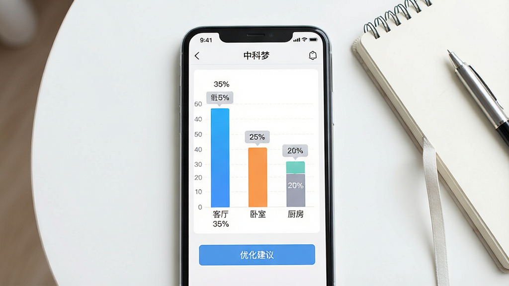 һ��չʾ�ֻ�APP�õ�ͳ�ƽ����ͼƬ���ֻ���Ļ��ʾ���п��Ρ�APP���õ�ͳ��ҳ�棬����״ͼչʾ��ͬ������õ�����ͼ���С����� 35%�������� 25%�������� 20%���ȱ�ǩ���·��С��Ż����顱��ť�������Ǽ��İ�ɫ���棬�Ա߷���һ���ʼǱ���һ֧�ʣ�������������ͼ���У���������ˣ����ʸɾ��޶���Ԫ�ء�