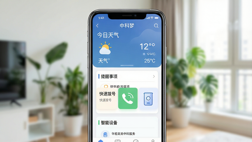 һ��չʾ�ֻ�APP��������ܵ�ͼƬ���ֻ���Ļ��ʾ���п��Ρ�APP����ҳ��������ʾ�����������¶ȣ��м��С�������������ٲ��š��������豸���������ܿ�Ƭ��������ģ�������ڻ���������ֲ�ʹ�����������������ͼ��࣬����ִ������ʸɾ��޶���Ԫ�ء�