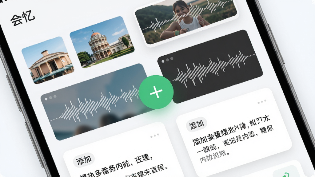 չʾ�����䡱APP�ĸ�ý���¼���棬�������ֻ���Ļ�������������Ƭ����ͼ����Ƶ����ͼ�����ֿ�Ƭ�����ֲ����������б������ʽ�����Ϊ�ִ���ƽ�����������ţ���Ƭ����΢��Ӱ����Ļ��������һ����ɫ�ġ�+���Ű�ť��ͻ�����Ӷ��ָ�ʽ���ݵı���ԡ������Ű�������ϸ�ھ��£��������������ʸɾ��޶���Ԫ�ء�