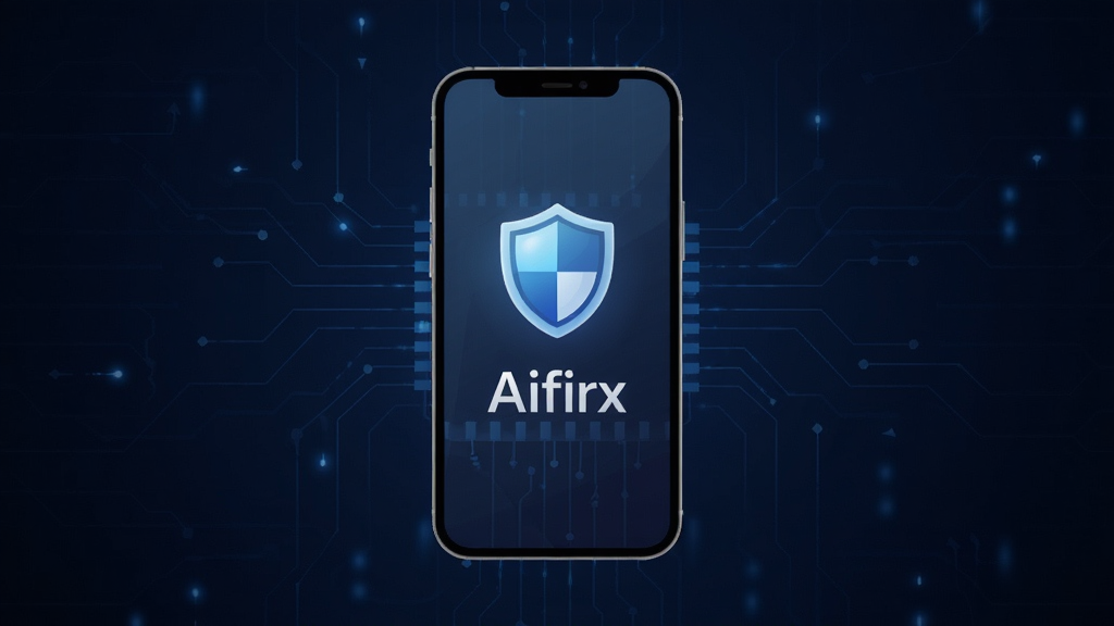 一张手机与云端断开连接的示意图,手机上有盾牌图标和“AIfirx”字样,背景为深蓝色科技感背景,布局居中,排版简约,风格未来感,细节精致,画质干净无多余元素