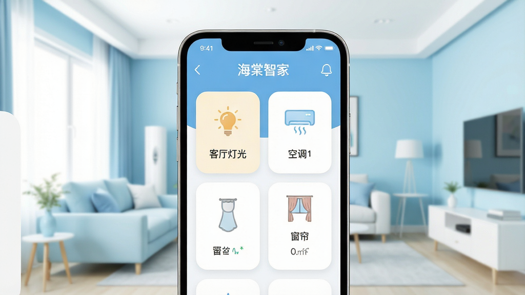 һ��չʾ�����Ǽ�App���ֻ������еĽ���ͼ��������һ���ִ������ֻ�����Ļ��������ʾ�������Ǽҡ������棬���ÿ�Ƭʽ���֣�չʾ�������ƹ⡱�����յ����������������豸״̬ͼ�꣬�������������ִ��Ҿӿ�����ǳ��ɫ�Ͱ�ɫΪ��ɫ�����������������������ƽ����ϸ��Բ�󣬻��ʸ���ɾ����޶���Ԫ�ء�