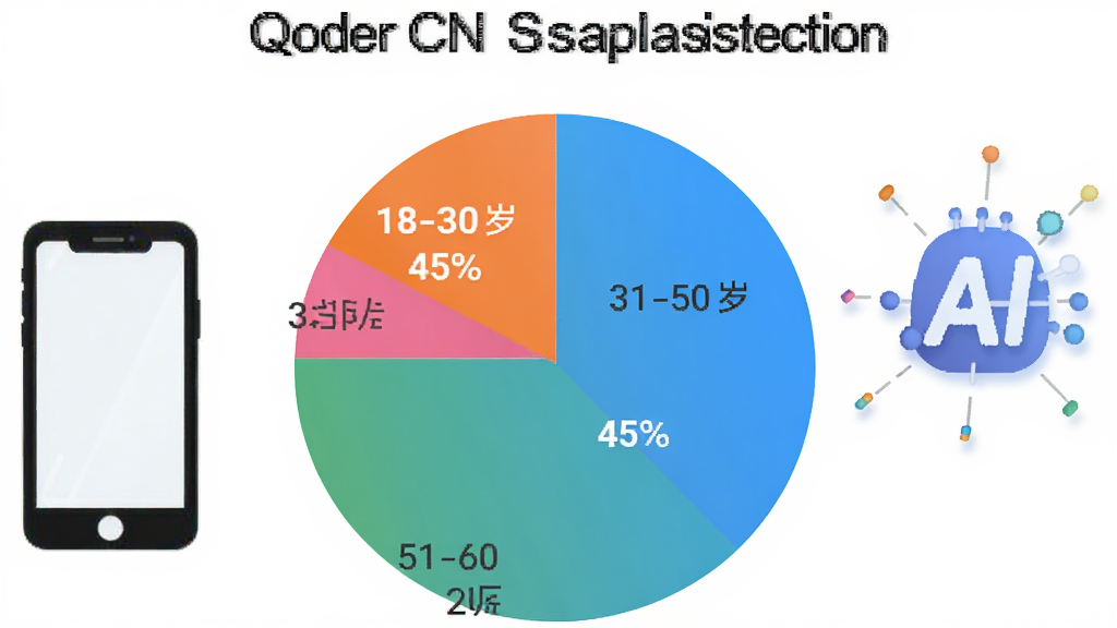 һ��չʾQoder CN�û�����ȵı�״ͼ��������Բ�α�ͼ����Ϊ���飺18-30��ռ45%��31-50��ռ35%��51-60��ռ20%����ɫ���ޣ��Ա����ֻ���AIͼ��װ�Σ�����࣬���ʸɾ��޶���Ԫ�ء�