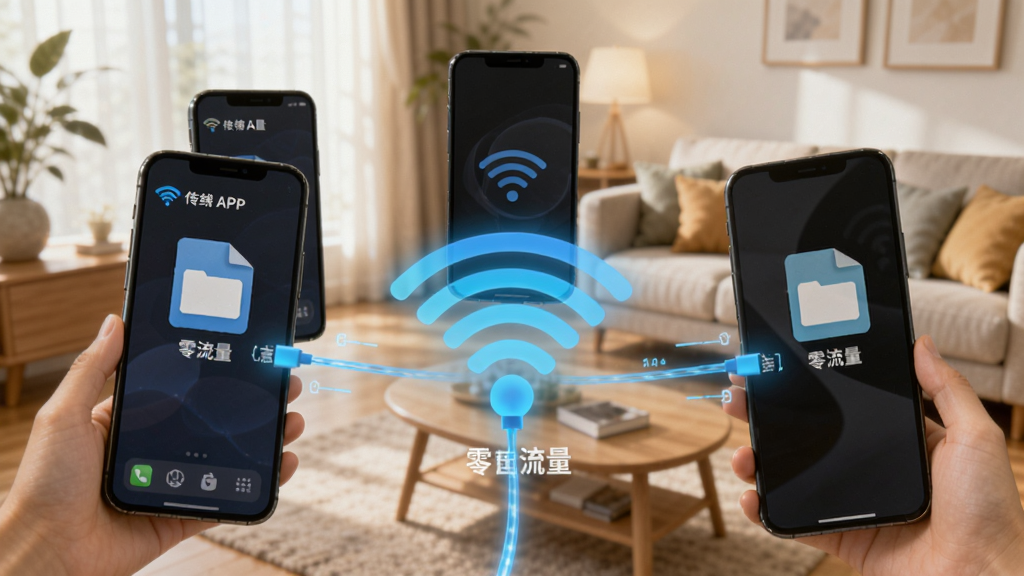 �ಿ�ֻ�Χ��һ��Wi-Fi�ź�ͼ�꣬��ʾ�ش�APP���ھ������ڸ��ٻ����ļ��������������Ŀ���������������ܰ������������Ϊ��ɫ��ͻ���������Ϳ��٣����ʸɾ��޶���Ԫ�ء�