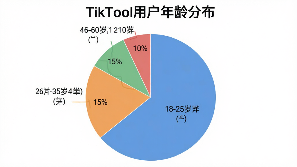һ�ű�״ͼ����ʾTikTool�û�����ֲ���18-25��ռ35%��26-35��ռ40%��36-45��ռ15%��46-60��ռ10%��ͼ����ɫ���£���ע������������ɫ��������ֱ�ۣ�����Ϊ��TikTool�û�����ֲ�����