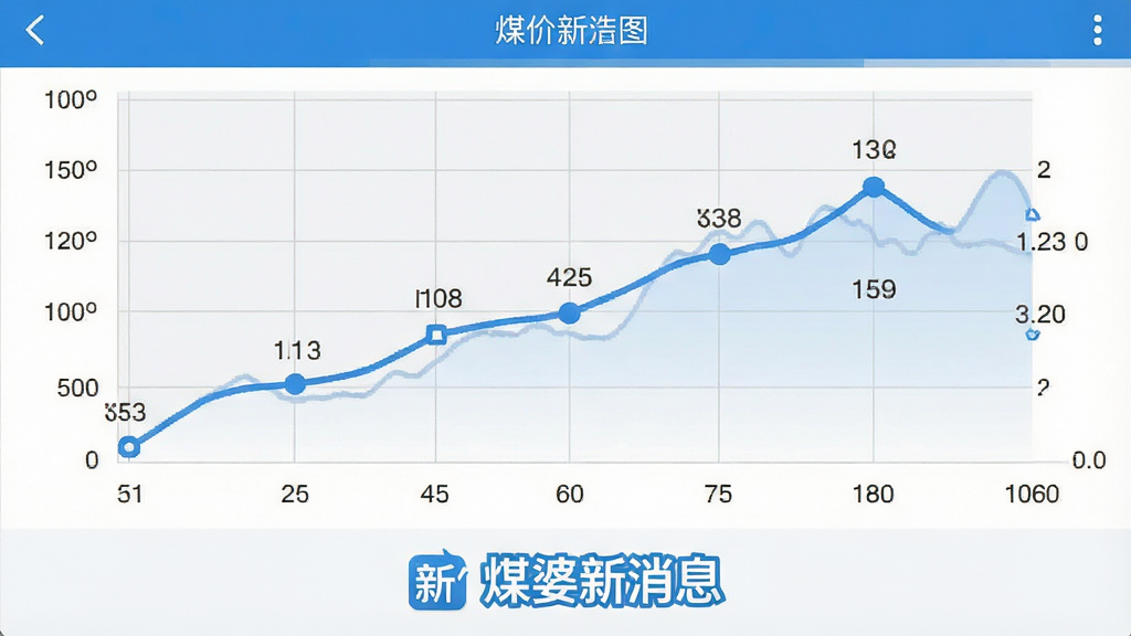 一张手机应用内的煤价走势图表截图,图表线条清晰,数据点标注准确,背景为浅灰色网格,下方显示“煤婆新消息”品牌标识,整体UI设计扁平化,色调以蓝白为主,画质干净,无多余元素。