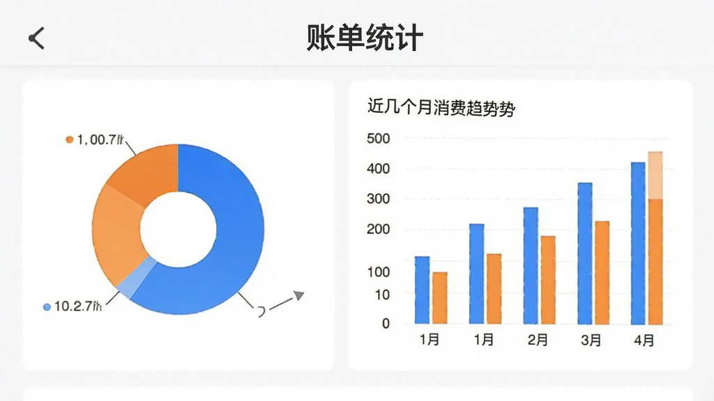 ��������App���˵�ͳ��ҳ�棬��Ļ��չʾһ����״ͼ����״ͼ���ֱ���ʾ����֧��ռ�Ⱥͽ��������������ƣ������С��˵�ͳ�ơ����⣬�����԰�ɫΪ������ͼ����������ɫ���֣�������������������񣬻��ʸɾ��޶���Ԫ��