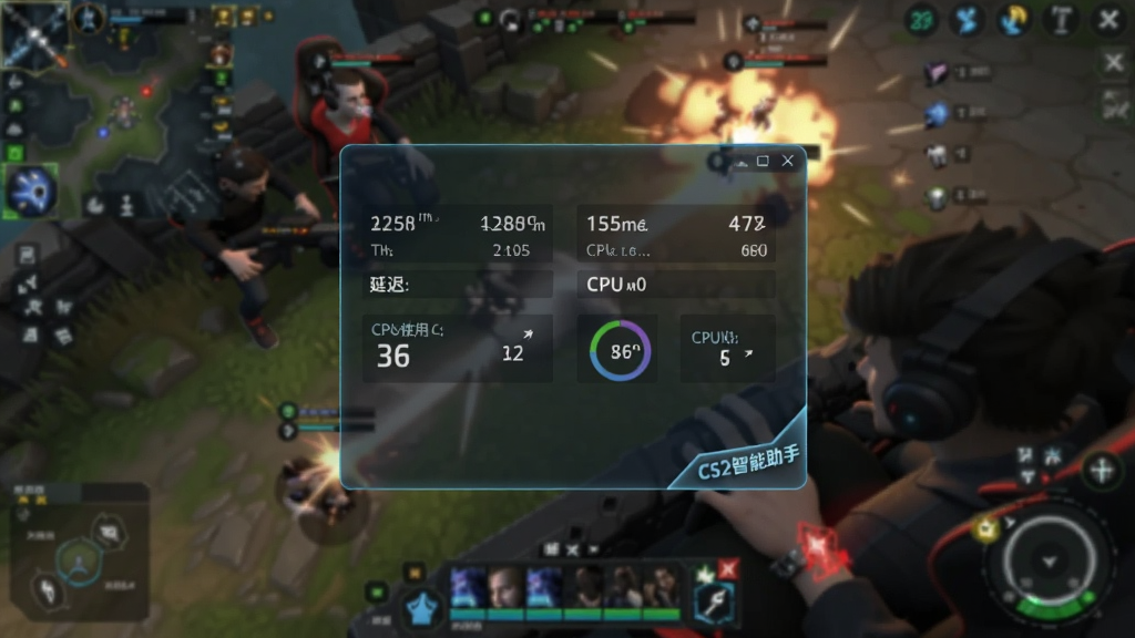 չʾCS2�����������������ܵĽ�ͼ����������͸����ʾ֡�ʡ��ӳٺ�CPUʹ�������ݣ�������һ�ż��ҵ���Ϸ�Ծֻ��棬���������С�ɲ�Ӱ����Ұ���ײ��С�CS2�������֡��ĽǱ꣬������Ƽ���ǿ��