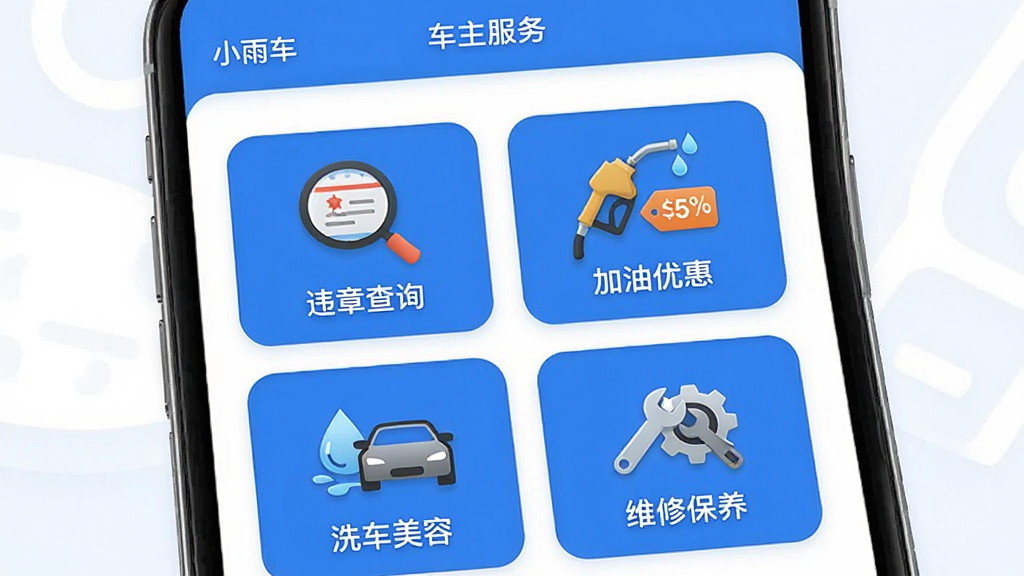 չʾ��С�공��APP�ڡ���������ҳ����ֻ���ͼ��ҳ������ɫ��Ƭ����չʾ��������硰Υ�²�ѯ��ͼ����һ���Ŵ󾵼ӷ�����ʽ���������Żݡ�����ǹ�������ۿ۱�ǩ����ϴ�����ݡ���ˮ�μ�������������ά�ޱ������ǰ��ּӳ��֣�ÿ�ſ�Ƭ�·��м������˵�����������࣬Բ����ƣ��ִ���ƽ����񣬻��ʸɾ��޶���Ԫ��