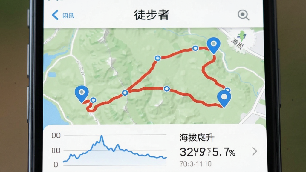 �ֻ���ͼ��д��ʾ��ͽ���ߡ��Ĺ켣��¼ҳ�棬��ͼ����һ��ƽ���ĺ�ɫʵ�߹켣����;�ж����ɫ��λ�㣬�·��Ǻ��θ߶�����ͼ���ۼ��������ݣ����沼������������ƽ�ִ������ʸɾ����޶���Ԫ�ء�