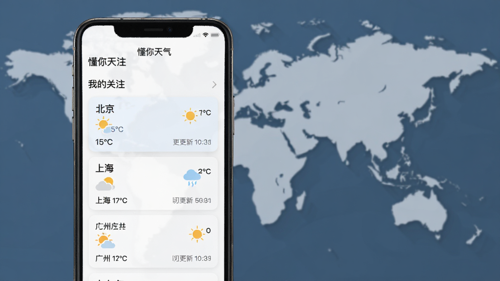 չʾ�������������ĳ��й���ҳ�棬�ֻ���Ļ����ʾ���ҵĹ�ע���б��������������Ϻ��������������п�Ƭ��ÿ����Ƭ��ʾ�����¶ȡ�����ͼ��͸���ʱ�䣬������ģ���������ͼ��������������ˬ����ƽ����ƣ����ʸɾ��޶���Ԫ�ء�