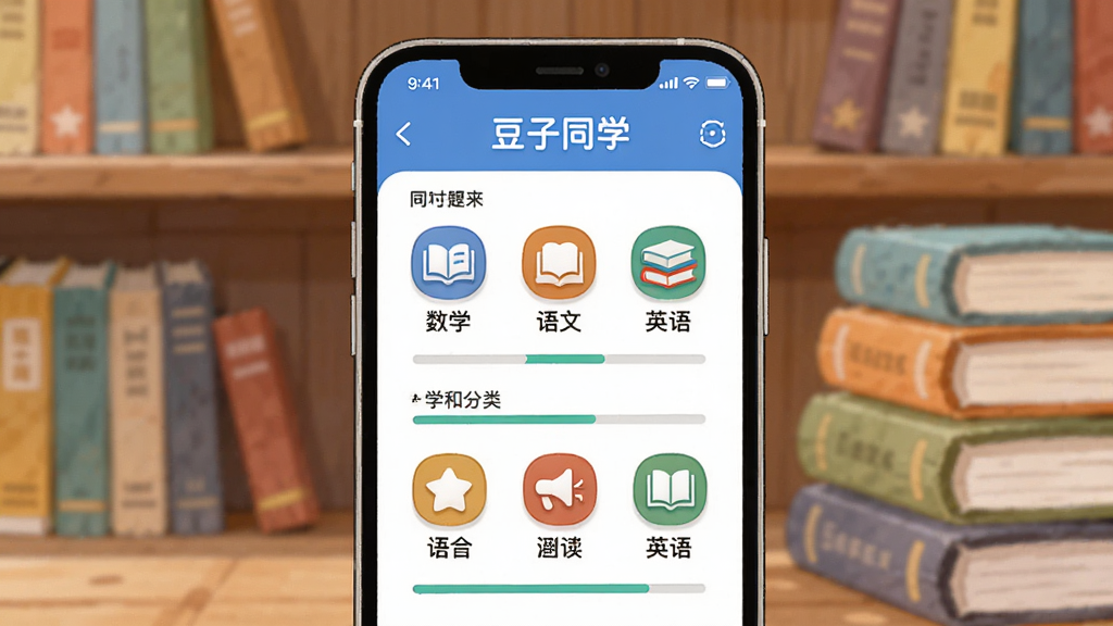 չʾ������ͬѧ�������Դ�ḻ�Ľ��棬�������ֻ���Ļ��ʾ����������ѧ���б�������ѧ�����ġ�Ӣ���ͼ�꣬��������ܺͶѵ��Ŀα�������Ϊ������Ļչʾ���Ű����룬���Ϊ�廭����UI��ϸ�ڰ���ѧ��ͼ��ͽ����������ʸɾ����޶���Ԫ�ء�