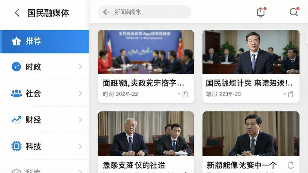 ����չʾͼ����ʾ������ý��App�����ŷ���ҳ�棬��������ŵķ����б����������Ƽ�������ʱ����������ᡱ�����ƾ��������Ƽ����ȣ��Ҳ��Ǿ�ѡ���ſ�Ƭ��ÿ�ſ�Ƭ�������ű��������ͼ��������Ƽ�࣬��ɫ�԰�ɫ��ǳ��ɫΪ������ɫ��׺���Ű����������ʸɾ��޶���Ԫ�ء�
