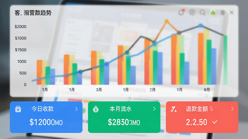 �пͱ�app���˵�ͳ��ҳ�棬��״ͼ��ʾһ��Ӫҵ�����ƣ��·��С������տ����������ˮ�������˿����ͳ�ƿ�Ƭ������ģ����ͼ����ɫ���ޣ��������������ʸɾ��޶���Ԫ��