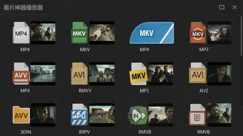 ��Ƭ���������������б����棬�оٶ�����Ƶ��ʽ�ļ�ͼ�꣬����MP4��MKV��AVI��RMVB������Ϊ���ɫ��ÿ���ļ���������ͼ�������б����������ֱ�ǩ��ȷ������ƽ�����ʸɾ��޶���Ԫ��