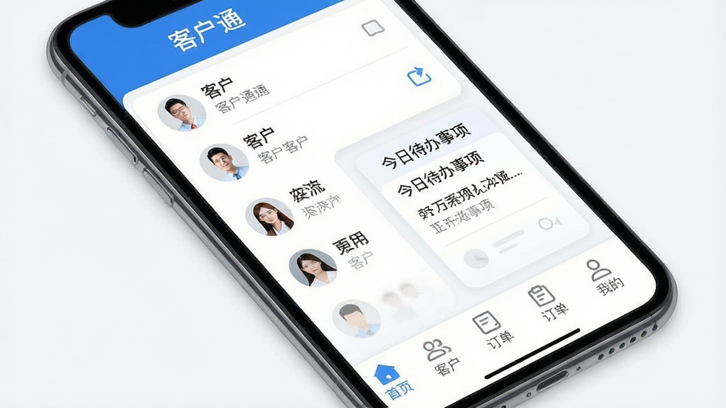 һ��չʾ�ͻ�ͨAPP���ֻ������е��������ͼ������������Ϊ��ɫ����������ʾ���ͻ�ͨ���������в��������Ŀͻ��б��ͽ��մ������Ƭ���ײ��������С���ҳ�����ͻ��������������ҵġ��ĸ���ǩ���������ִ���ƽ��ϸ��Բ�󣬻��ʸɾ��޶���Ԫ��