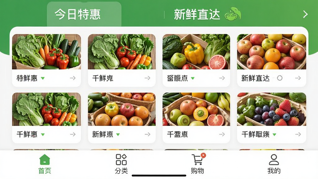 һ��չʾǧ�����ֻ�App������ĸ����ͼ�����������µ���ɫ�Ͱ�ɫΪ��ɫ����������ʾ�������ػݡ��͡�����ֱ��������м��Ǹ��������߲�ˮ���Ŀ�Ƭʽ�б����ײ�����ҳ�����ࡢ���ﳵ���ҵ��ĸ�ѡ������������ִ������ʸɾ��޶���Ԫ�ء�