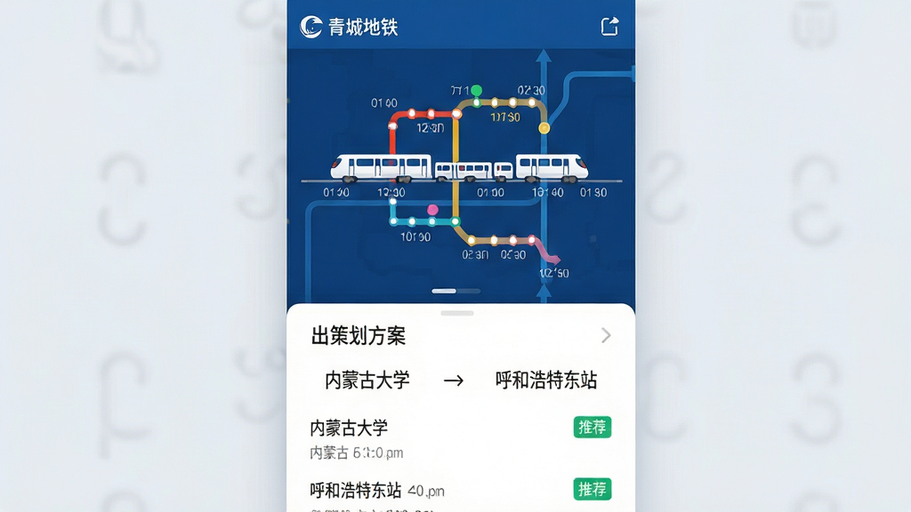 ���壺**��ǵ���**App�����ͼƴ��ͼ���Ϸ���ʾ������·ʵʱ��Ӫ״̬����ɫ�г�ͼ������·���ƶ����·���ʾ�ӡ����ɹŴ�ѧ���������ͺ��ض�վ���ĳ��й滮���������֣���ֱ���֣�������������Ϣ����չʾ���Ű棺�Ϸ�Ϊ����ɫ��������·ͼ���г�ͼ��Ϊ��ɫ���·�Ϊ��ɫ���������������������С����UI��ƹ淶����ƽ����΢�����ϣ���Ϣ�㼶������ϸ�ڣ���·ͼ��ʱ���ǩ��ȷ�����ӣ����з�������ɫ���Ƽ�����ǩ�����ʣ��߷ֱ��ʣ�UI������Ⱦ�ɾ����޶���Ԫ�ء�