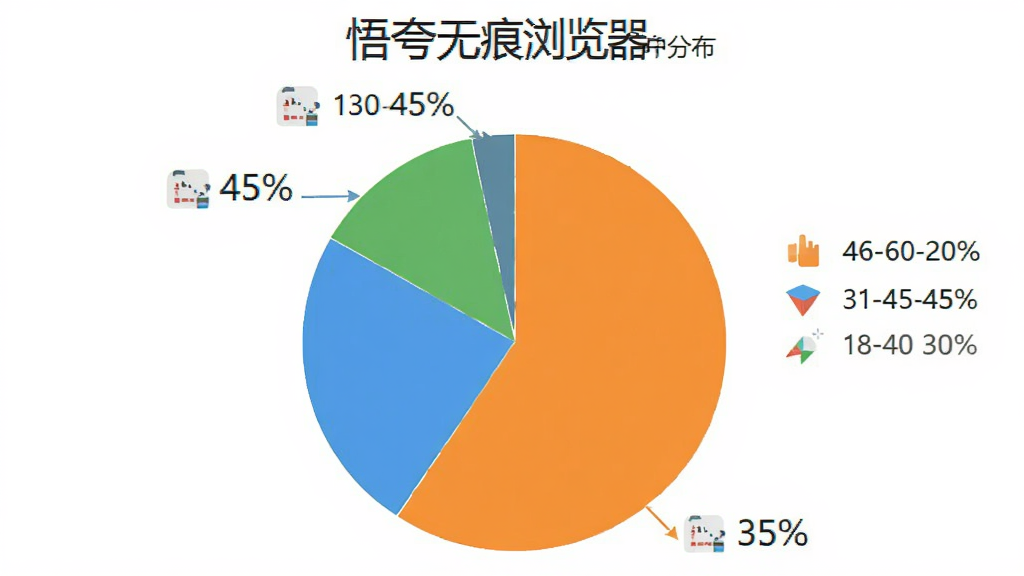 饼状图展示“悟夸无痕浏览器”用户年龄分布:18-30岁占45%,31-45岁占35%,46-60岁占20%,图表配色清新,标注清晰,背景白色,画质干净