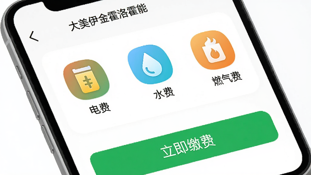 չʾ������������塱APP����ɷѹ��ܽ��棬�ֻ���Ļ����ʾ����ѡ���ˮ�ѡ���ȼ���ѡ��Ƚɷ�ͼ�꣬�ײ��С������ɷѡ���ť������Ϊ��ɫ��������������ͼ��ɫ����������������ˬ�����ʸɾ���