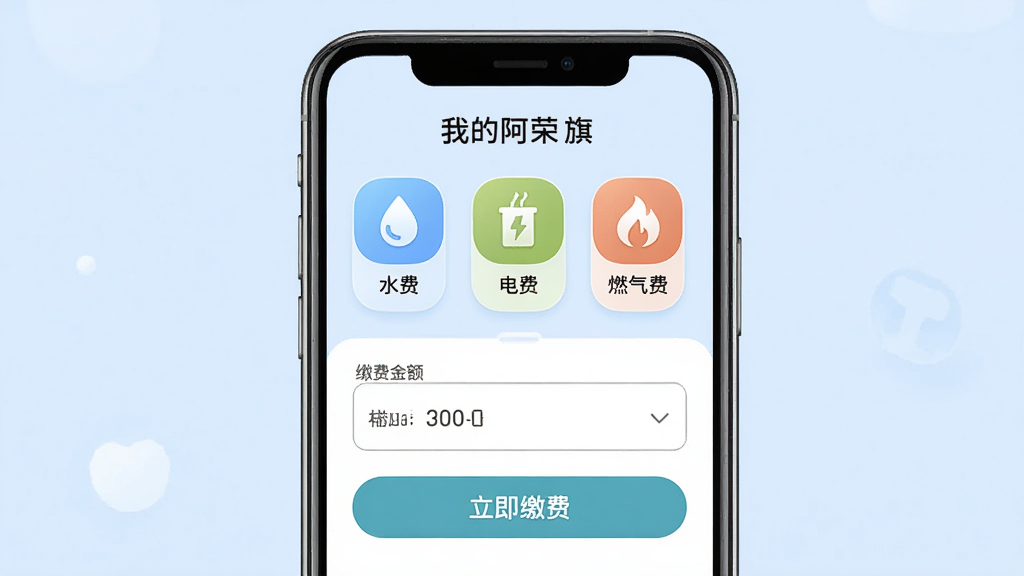 ͼƬ����Ϊ�ֻ���Ļ��ʾ���ҵİ����족����ɷ�ҳ�棬����չʾ��ˮ�ѡ�����ѡ���ȼ���ѡ�����Բ��ͼ�꣬�·�Ϊ�ɷѽ�������͡������ɷѡ���ť������Ϊǳ��ɫ�������������£��Ű���У�ϸ�ھ��£����ʸɾ��޶���Ԫ�ء�