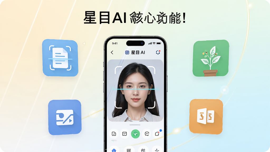 һ��չʾ��ĿAI���Ĺ��ܵ�����ͼ������������һ���ֻ�����Ļ��ʾ��ĿAI��ʶ����棬��ΧƯ�����ĵ�ɨ�衢ֲ��ʶ��ʵʱ�����ͼ�꣬����Ϊ�ɾ������Ľ���ɫ���������ִ���࣬���ʸɾ��޶���Ԫ��