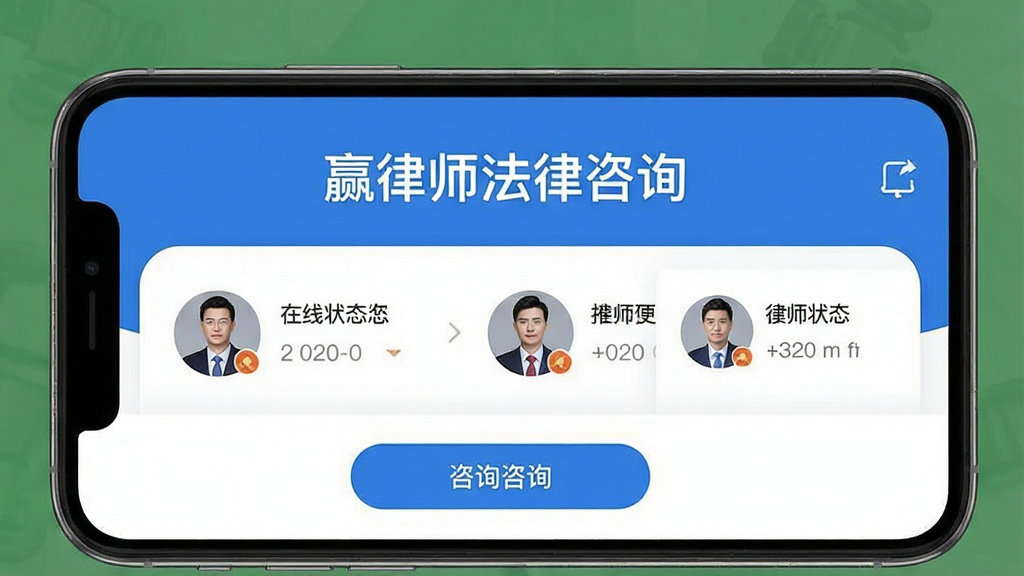 ����һ��չʾӮ��ʦ������ѯapp������ĸ���ͼƬ������Ϊ�ֻ���Ļ��app���棬�Ϸ���ʾ��Ӯ��ʦ������ѯ���������·�����չʾ��λ��ʦ����״̬����ѯ��ť�����ּ�࣬����ɫ�Ͱ�ɫΪ��ɫ��������ִ���ƽ�����ʸɾ��޶���Ԫ��