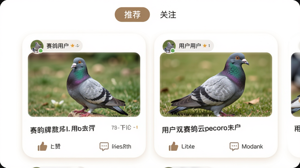 ������������̬���棬��Ϣ����Ƭչʾ�û������ĸ�����Ƭ�����֣��·��е��޺�����ͼ�꣬�����С��Ƽ����͡���ע����ǩ������Ϊ��ɫ����ƬԲ�󣬷���ºͣ����ʸɾ�