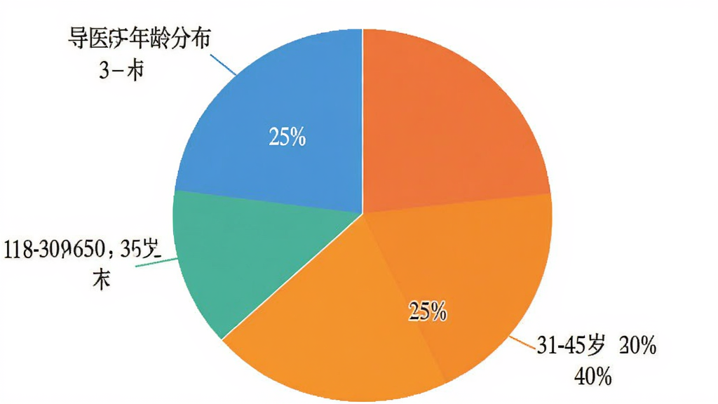 一张饼状图,展示导医通用户年龄分布,18-30岁占35%,31-45岁占40%,46-60岁占25%,图表色彩清晰,标注明确,整体风格简洁,画质干净无多余元素。