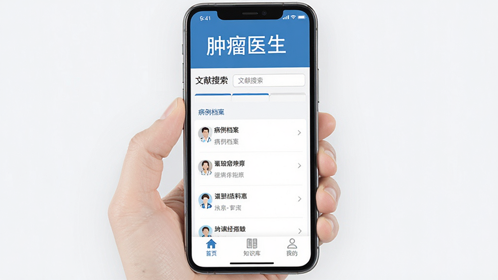 ͼƬչʾ����ҽ��App���ֻ��ϵ������棬��������רҵ��������Ϊ��ɫ�����Ϸ���ʾ����ҽ���ĸ����֣��м��������Ĳ��������б������������򣬵ײ�����ҳ��֪ʶ�⡢�ҵ�����ѡ������岼���ִ���ƽ�����ʸɾ��޶���Ԫ�ء�