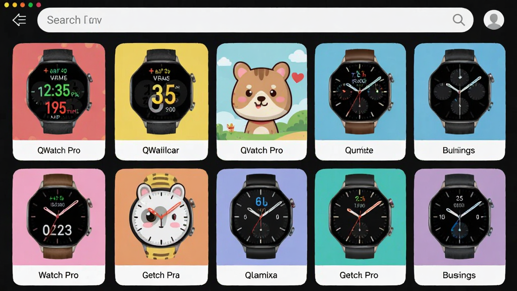 һ��չʾQWatch Pro�����г���Ӧ�ý����ͼ��������������ʽչʾ���ַ��ı���Ԥ���������˶����ݷ�񡢿�ͨ������������Լ���ÿ�������·�����Ӧ�����Ʊ�ǩ��ҳ�涥����������������UI����ִ���ɫ�ʷḻ���������룬���ʸɾ��޶���Ԫ�ء�
