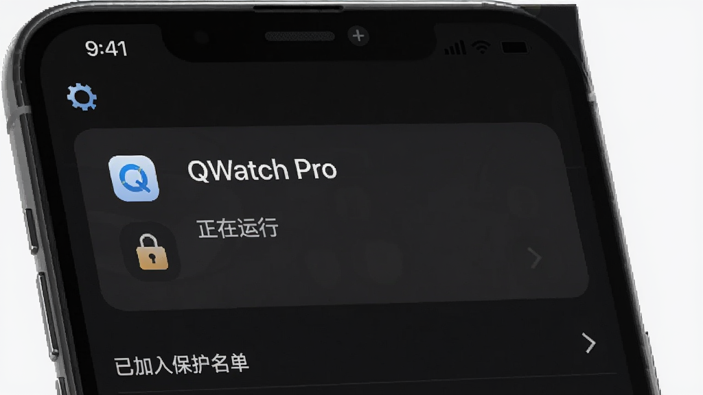 һ��QWatch Pro���ֻ���̨���е�ʾ��ͼ���ֻ���Ļ��ʾӦ�ú�̨�������棬QWatch Pro��Ƭ�����Ϊ���������С�������������ͼ������Ѽ��뱣������������Ϊ��ɫģʽ�µ����ý��棬����ɫ��ƫ������ͼ������������ɼ������дʵ�����ʸɾ��޶���Ԫ�ء�