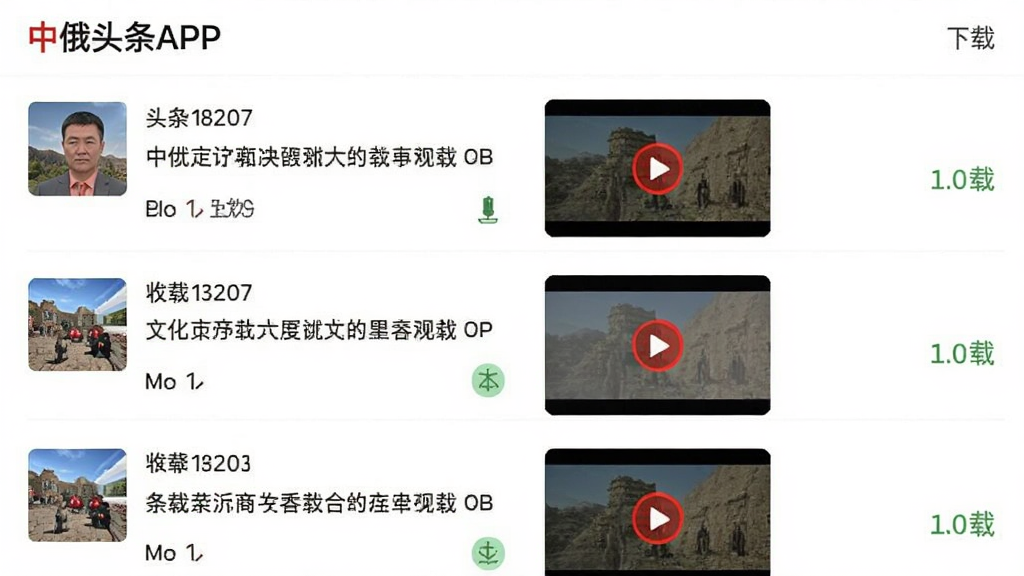 中俄头条APP的离线下载界面,列表显示已下载的文章和视频,每个文件有大小和下载状态图标,背景为白色,风格简洁,画质高清,无多余元素