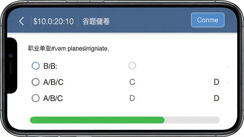 ְҵ������ѵapp��ģ�⿼�Խ��棬�ֻ���Ļ��ʾ���Ե���ʱ�ʹ��⿨����ĿΪ��ѡ�⣬ѡ��A/B/C/D�������룬���Ͻ��н�����ť���·�����ɫ������������������רҵ�����ʸ���������