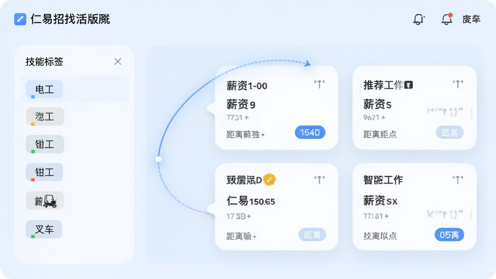 �������һ�������ƥ����棬������û��ļ��ܱ�ǩ�б����������繤������ǯ���������泵���ȣ��Ҳ��Ƕ�Ӧ���Ƽ�������Ƭ����Ƭ����ʾн�ʺ;��룬�м���һ���������ӣ�Ԣ�⾫׼ƥ�䣬��������͵ĵ���ɫ������ɾ������������޶���Ԫ�ء�