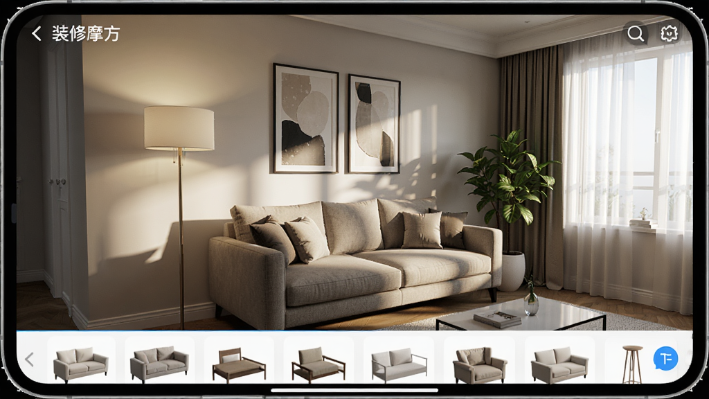 ��װ��Ħ����APP��3D������ƽ����ͼ��������һ����ŷ���Ŀ�����һ�ž��µĲ���ɳ���ڷ������룬�Ա�����صƺ���ֲ��ǽ����װ�λ�������Ӵ��������������ӰЧ�����棬����ײ���ʾ�Ҿ��ز���������UI��Ƽ�࣬������Ⱦ���ʣ��ɾ��޶���Ԫ��