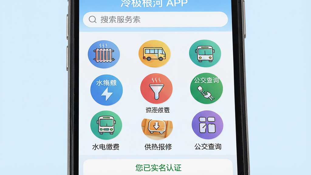 ���壺�����ֻ���Ļչʾ���伫���ӡ�APP�ı������ҳ�棬������ˮ��ɷѡ����ȱ��ޡ�������ѯ�Ȳ�ɫԲ��ͼ�ꡣ���֣�ҳ��Ϊ��׼�ľŹ��񲼾֣�ͼ���·����������ֱ�ǩ���������������Ű棺ͼ���Сһ�£������ȣ�����۸����롣�����������UI��񣬱���Ϊ����ɫ��ϸ�ڣ�ÿ��ͼ�궼���м�������Բ廭����ů��Ƭ���������ȣ���Ļ�·���һ�С�����ʵ����֤������ɫС�֡����ʣ����壬�޶���Ԫ�ء�
