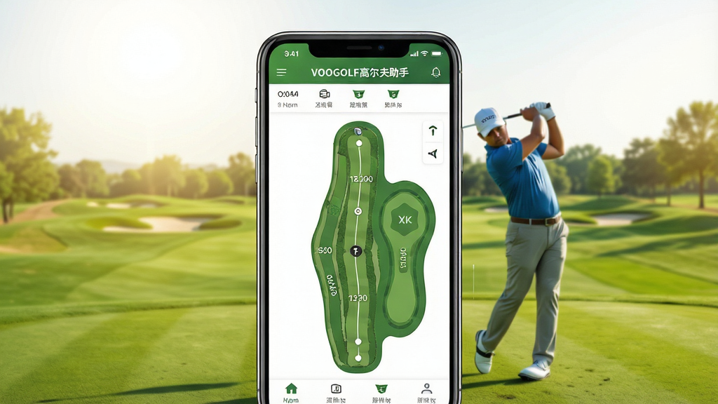 һ�Ÿ���������ͼ�������������ֻ���Ļ��ʾ��VOOGOLF�߶������֡�Ӧ�ý��棬����Ϊ�����µ���ɫ�߶����򳡣��������ڻӸˡ����֣��ֻ����У��������׽��䡣�Ű棺�����������������רҵ�˶���Ӱ���ɫ��������Ȼ��ϸ�ڣ���ͼ����ʾ�������͹������������ʣ�4K���壬�ɾ��޶���Ԫ�ء�