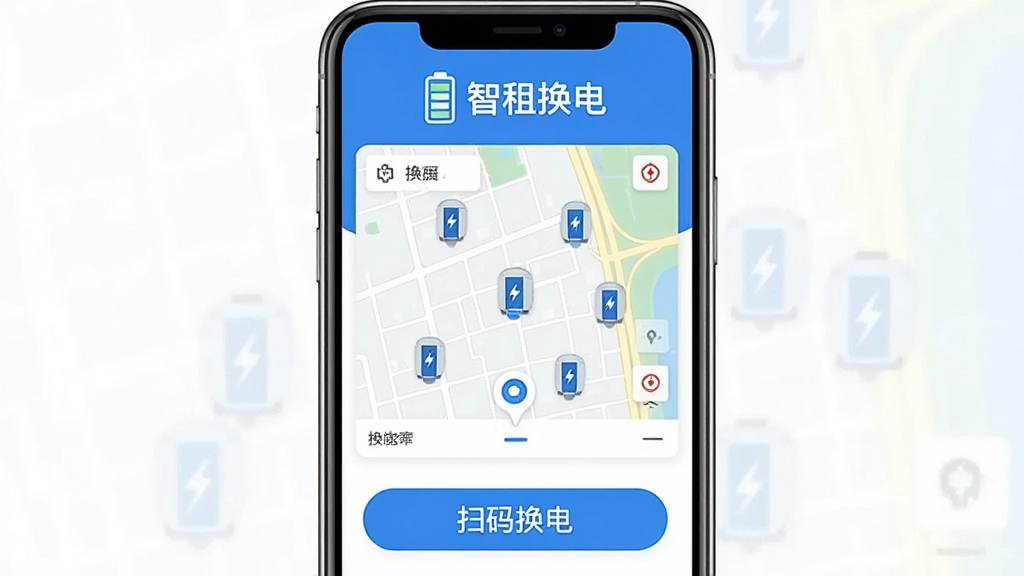 һ�������ֻ���Ļչʾ���⻻��APP�����棬���涥����ʾ�����⻻�硱�����͵��ͼ�꣬�м��ǵ�ͼ������ʾ���������λ�ã��ײ���ɨ�뻻�簴ť������������ɫ���������������ִ���ƽ����ƣ����ʸɾ��޶���Ԫ��